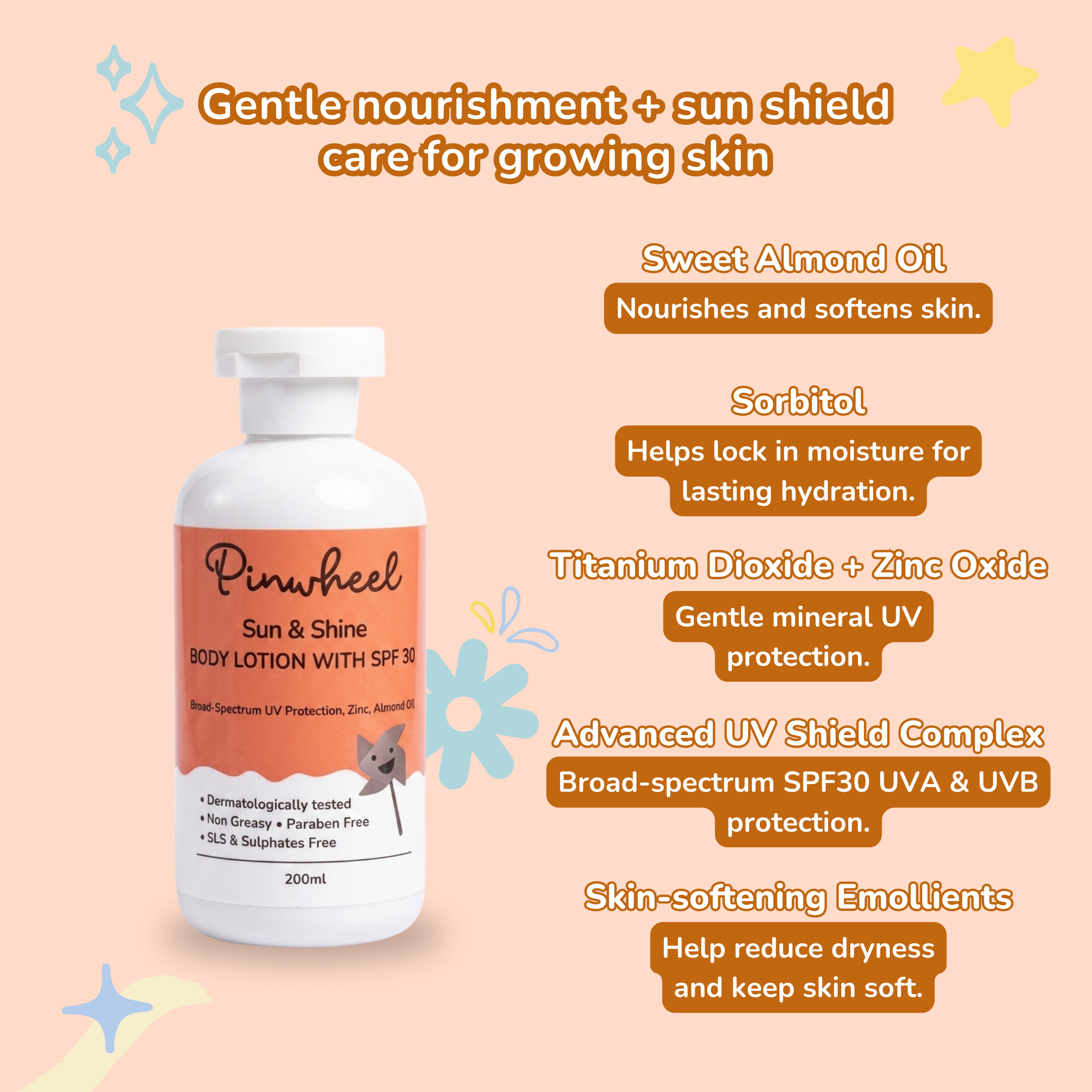 Pinwheel Daily Defense Body Lotion with SPF 30 for Kids (4-12 Years)