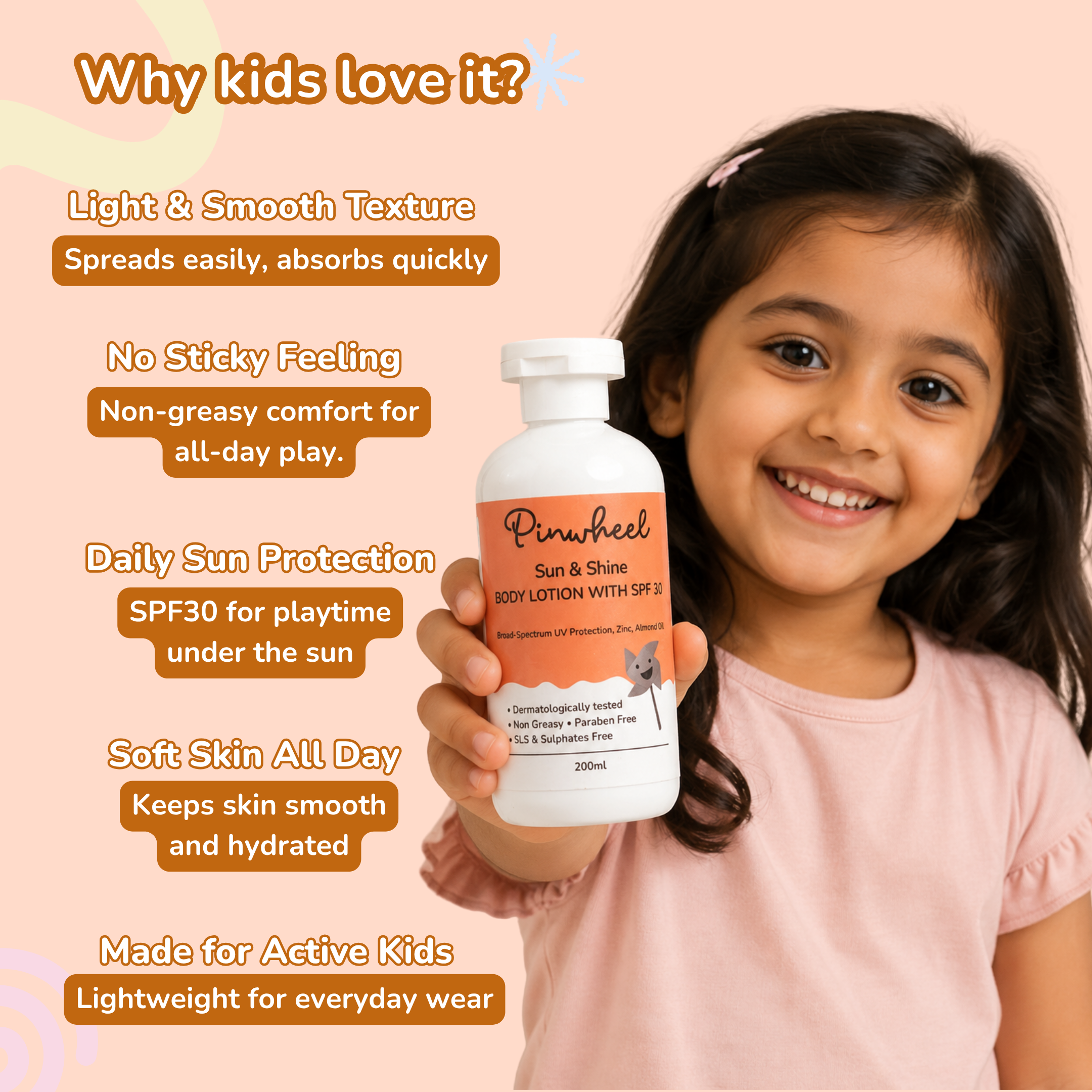 Pinwheel Daily Defense Body Lotion with SPF 30 for Kids (4-12 Years)